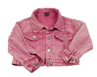 Ružová rifľová crop bunda s vyšúchaním Shein