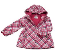 Ružovo-bielo-tmavomodrá kockovaná softshellová bunda s kapucňou Topomini