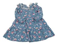 Modré kvetované šaty s volánikom H&M