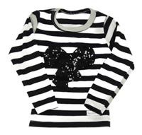 Bílo-černé pruhované triko s mašlí 