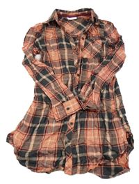 Lososovo-šedá kostkovaná tunika Yigga