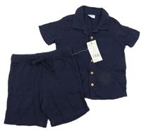 Nové - Tmavomodrá mušelínová košile + kraťasy F&F