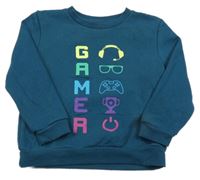 Petrolejová mikina s nápisom a obrázkami Primark