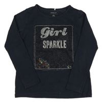 Tmavomodré tričko s nápisom a flitrami Name it