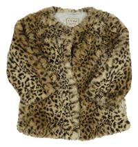 Hnědo-béžový kožešinový podšitý kabát s leopardím vzorem Next