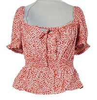 Dámská červeno-bílá kytičkovaná crop halenka Primark 