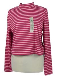 Nové - Dámske fuchsiovo-ružové pruhované rebrované crop tričko Primark