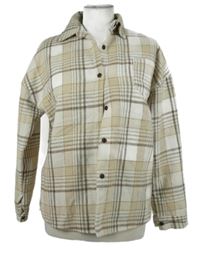 Dámská béžovo-bílá kostkovaná zateplená košilová bunda 