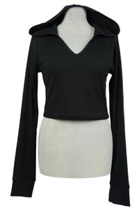 Dámske čierne rebrované crop tričko s kapucňou Forever21