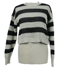 Dámský šedo-černý pruhovaný ažurový crop svetr Kiabi vel. 32