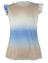 Dámské modro-béžová třpytivá tónová halenka s volánky 