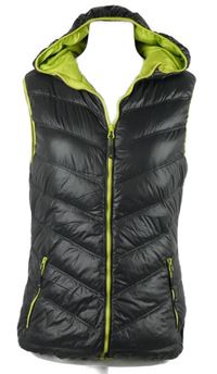 Dámská tmavošedo-limetková šusťáková zateplená vesta s kapucí James&Nicholson