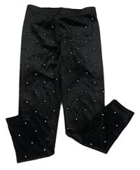 Čierne zamatové legíny s kamienkami Dunnes