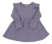 Fialové rebrované pletené šaty s volánikmi