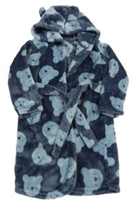 Tmavomodrý chlpatý župan s medveďmi a kapucňou George