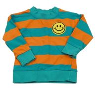 Tyrkysovo-oranžová pruhovaná mikina so smajlíkom