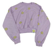 Lila crop mikina so smajlíkmi H&M