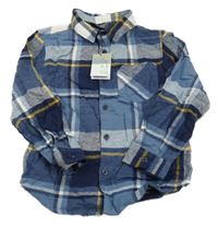 Nové - Tmavomodro-bílo-žlutá kostkovaná košile Primark