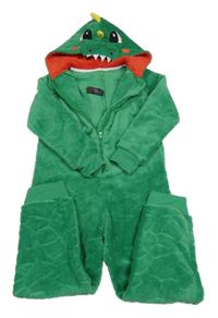 Zelená chlupatá kombinéza s kapucí - dinosaurus Pep&Co