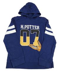 Tmavomodrá mikina s potiskem Harry Potter a kapucí 