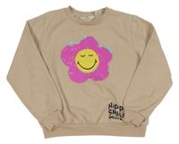 Hnědorůžová mikina s kvetinou a flitrami H&M