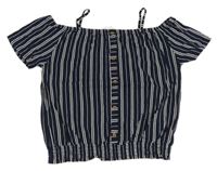 Tmavomodro-biele pruhované crop tričko H&M
