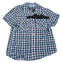2 set - Tmavomodro-modro-bílá kostkovaná košile + černý puntíkatý motýlekH&M