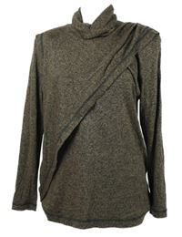 Dámsky béžovo-hnedý melírovaný sveter s překřížením a rolákom Richard Robets