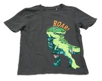 Tmavosivé tričko s měnícím dinosaurom Topolino