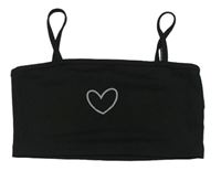 Čierny rebrovaný crop top so srdiečkom Shein