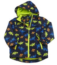 Tmavomodrá šusťáková podzimní bunda s dinosaury a kapucí Kiki&Koko