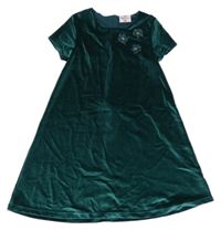 Tmavozelené zamatové šaty s hviezdami Topolino