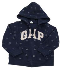 Tmavomodrá fleecová prepínaci mikina s hviezdičkami a logom a kapucňou GAP