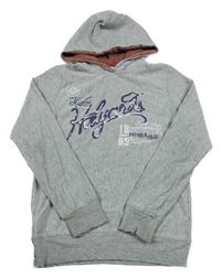 Šedé mikinotriko s nápisom a kapucňou