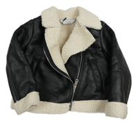 Čierno-smotanová koženkovo/huňatý zateplený krivák PRIMARK