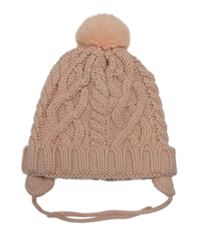 Světlerůžová třpytivá čepice s copánky a bambulí 