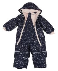 Tmavomodro-růžová puntíkatá šusťáková zimní kombinéza s kapucí Lupilu