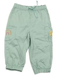 Mentolové plátenné cuff nohavice so slniečkom Ergee