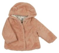 Svetloružová kožušinová podšitá bunda s kapucňou C&A