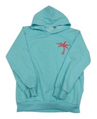 Svetlomodrá ľahká mikina s palmou a kapucňou