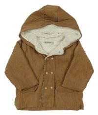 Hnědá manšestrová zateplená bunda s kapucí 