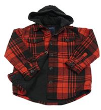 Červeno-čierna kockovaná košeľová podšitá bunda s kapucňou Next