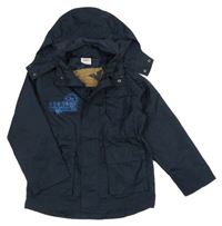 Tmavomodrá šusťáková jarní bunda s nápisem a kapucí Yigga