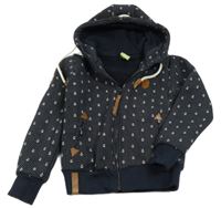 Tmavomodrá puntíkatá propínací mikina s kotvami a kapucí 