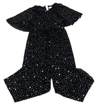 Černý sametový flitrový kalhotový overal Zara