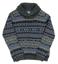 Modro-sivo-béžový vzorovaný sveter H&M