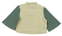 Béžovo-khaki crop zamatové tričko