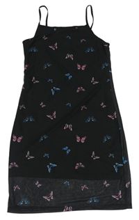 Černé síťované šaty s motýlky New Look