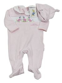 2set - Růžovo-bílý pruhovaný overal + čepice Peter Rabbit Jojo Maman Bébé