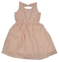 Broskvové šifónové šaty s bodkami H&M